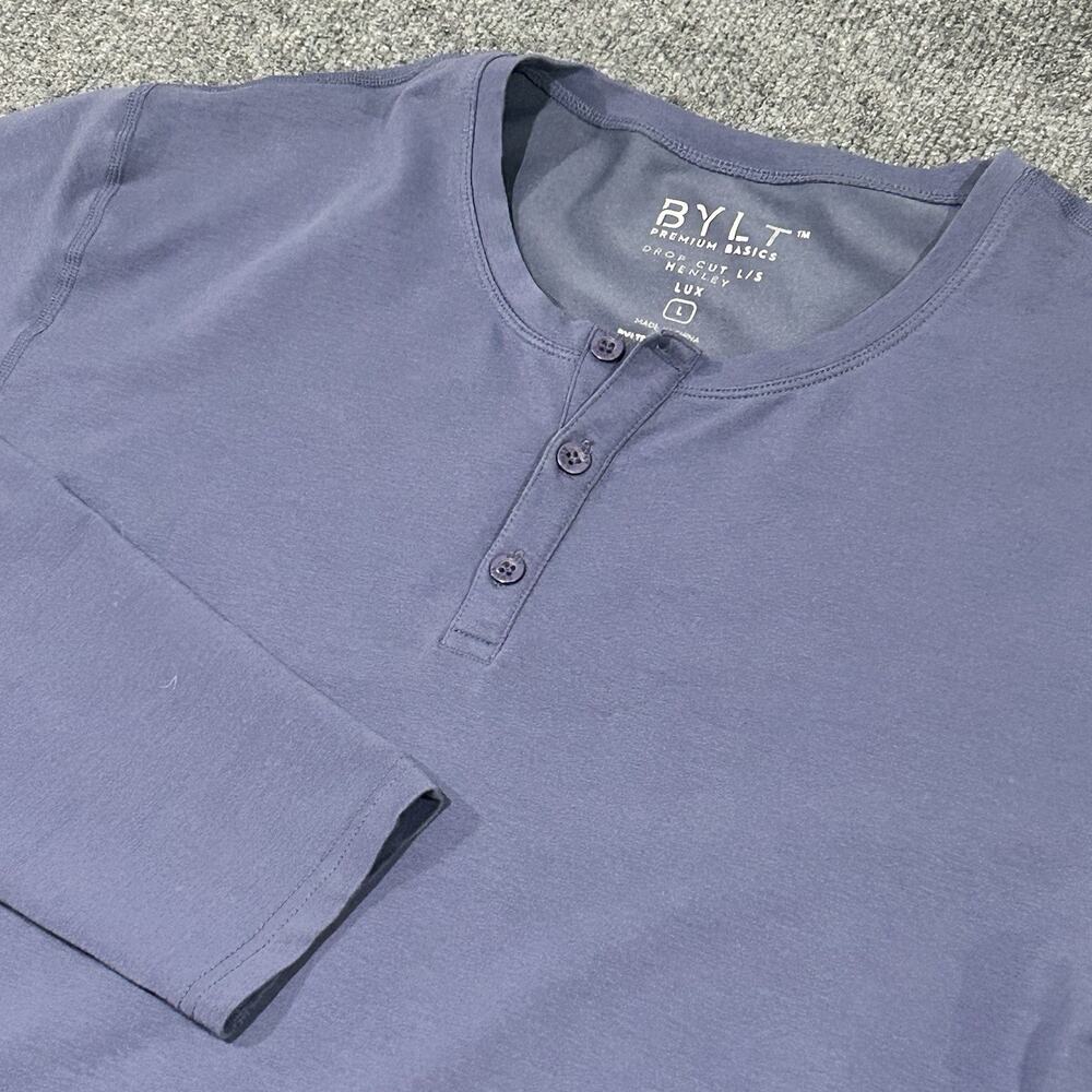 BYLT Basics Drop Cut L/S Henley Lux Men's Size Large Gray Purple Premium Shirt